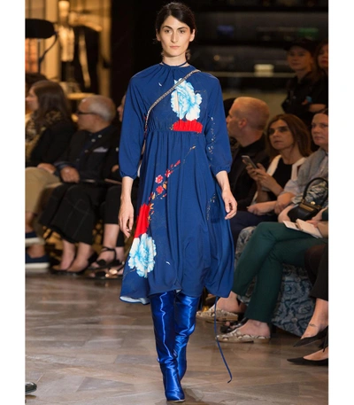 Shop Vetements Blue Floral-print Tie-neck Dress