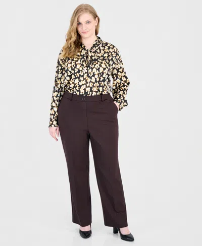 Kasper Plus Size Audrey Pull-on Mid-rise Trousers In Brown