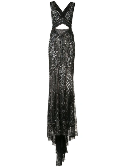 Roberto Cavalli Cut-out Embroidered Gown - Black