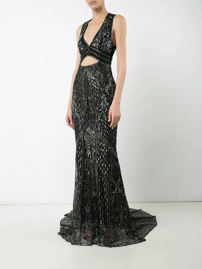 Shop Roberto Cavalli Cut-out Embroidered Gown - Black