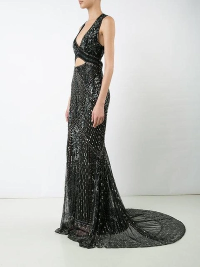 Shop Roberto Cavalli Cut-out Embroidered Gown - Black