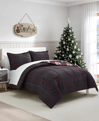 Macy's Deer Check Reversible Microfiber 3-piece Comforter Set In Red