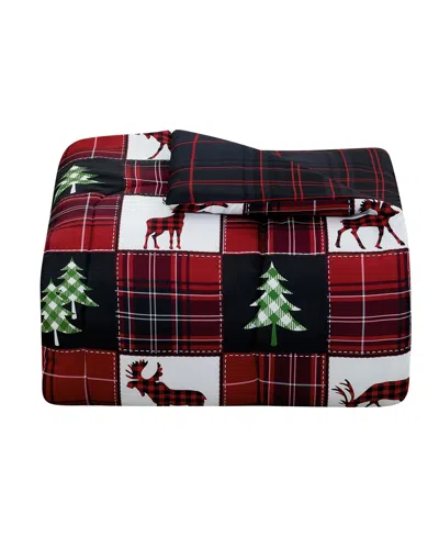 Macy's Deer Check Reversible Microfiber 3-piece Comforter Set In Red