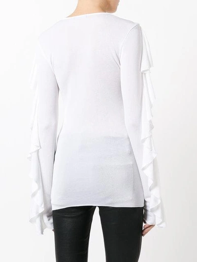 Shop Balmain Ruffled Button Shoulder Blouse In White