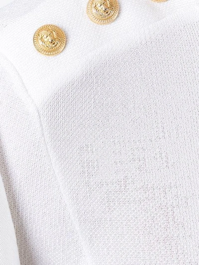 Shop Balmain Ruffled Button Shoulder Blouse In White