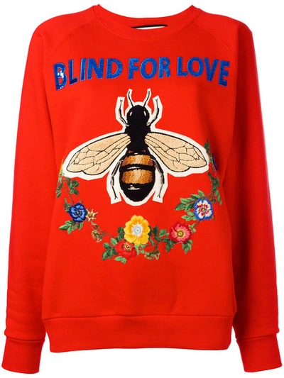 Gucci Cotton Jersey Blind For Love Sweatshirt, Red In Red/multi