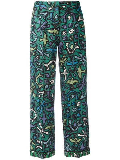 Valentino Abstract Print Flared Trousers In Multicoloured
