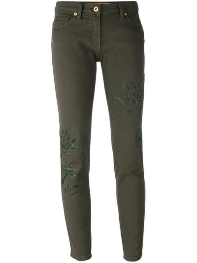 Shop Blumarine Leaf Patch Skinny Trousers - Green