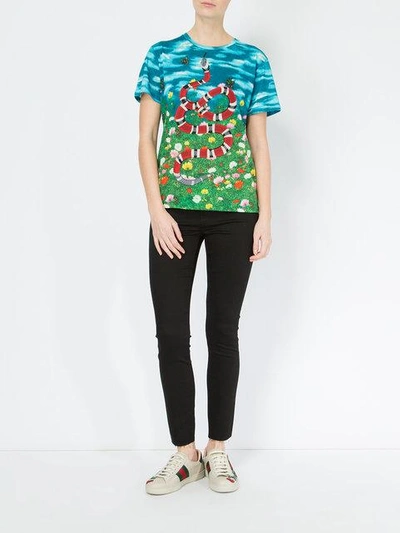 Shop Gucci Sky And Garden Print T-shirt In Blue