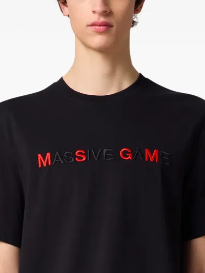 Msgm Slogan-embroidered T-shirt In Black