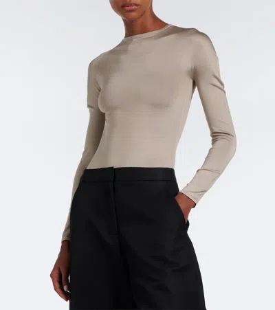 Alaïa Silk-blend Bodysuit In Silver