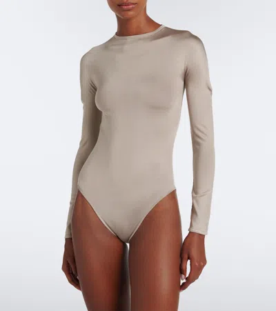 Alaïa Silk-blend Bodysuit In Silver