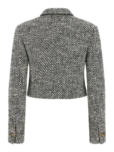 Versace Wool Boucle Jacket Contrast Buttons Cropped In Gray