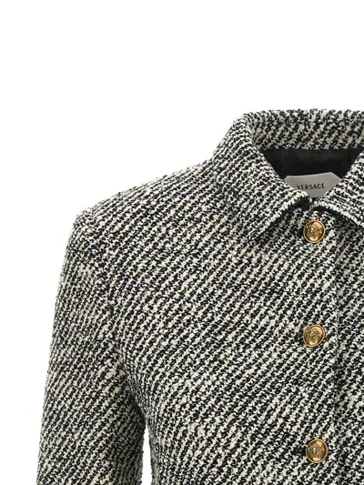 Versace Wool Boucle Jacket Contrast Buttons Cropped In Gray