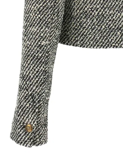 Versace Wool Boucle Jacket Contrast Buttons Cropped In Gray