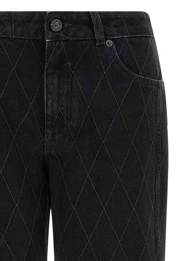 Balmain High Waist Quilted Wide Leg Denim Jeans In Blue