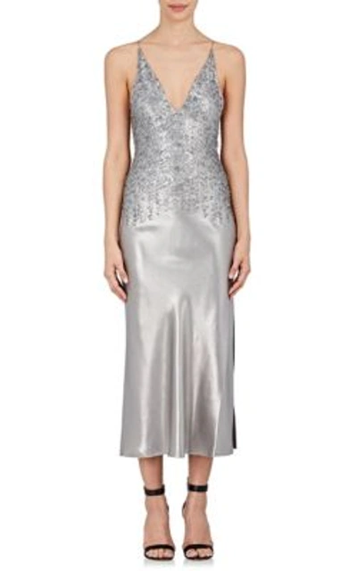 Narciso Rodriguez Pierced Sleeveless V-neck Midi Dress, Silver