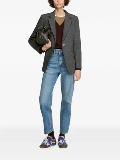 Sandro Checked Tailored Blazer In Black