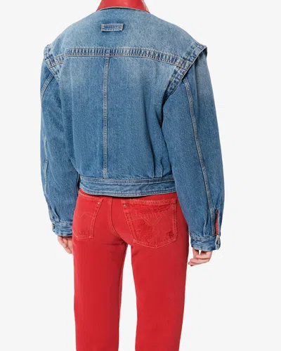 Isabel Marant Devyn Denim Jacket With Leather Collar In Multi