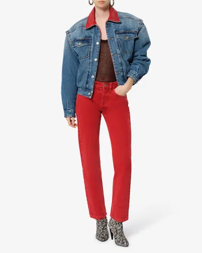 Isabel Marant Devyn Denim Jacket With Leather Collar In Multi