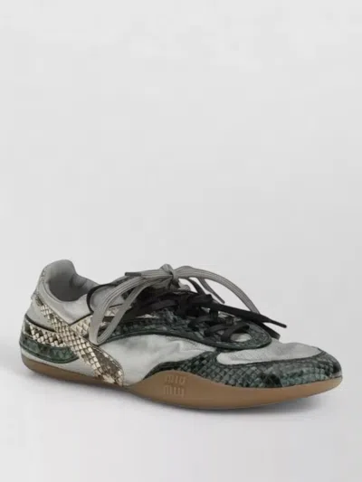Miu Miu Gymnasium Technical Fabric And Python-print Ayers Leather Sneakers In Brown