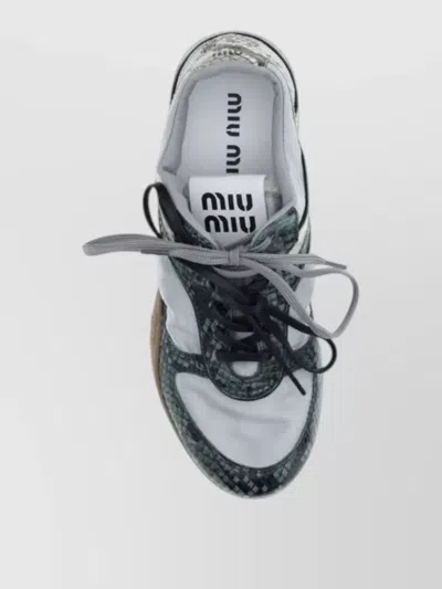 Miu Miu Gymnasium Technical Fabric And Python-print Ayers Leather Sneakers In Brown