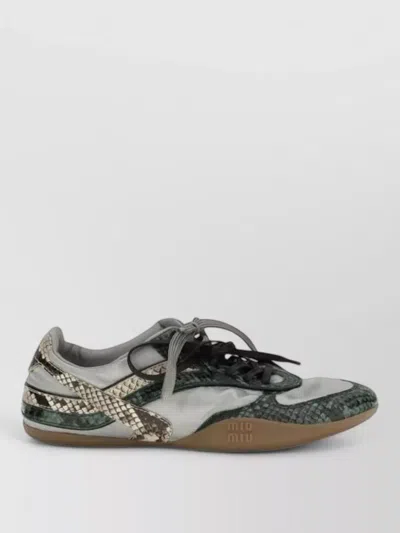 Miu Miu Gymnasium Technical Fabric And Python-print Ayers Leather Sneakers In Brown