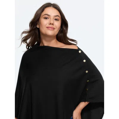 Bloomchic Asymmetric Drape Cowl Neck Lightweight Poncho Pullover In Black