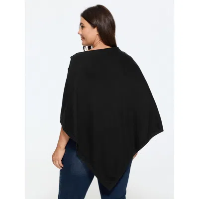 Bloomchic Asymmetric Drape Cowl Neck Lightweight Poncho Pullover In Black