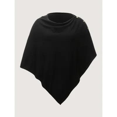 Bloomchic Asymmetric Drape Cowl Neck Lightweight Poncho Pullover In Black