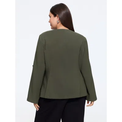 Bloomchic Stretch Lapel Collar Roll‑tab Sleeve Open‑front Blazer In Black