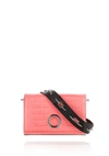 ALEXANDER WANG CROC EMBOSSED RIOT CONVERTIBLE CLUTCH IN FLUO CORAL WITH RHODIUM,20R0490