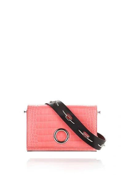 Alexander Wang Croc Embossed Riot Convertible Clutch In Fluo Coral With Rhodium In Pink & Purple