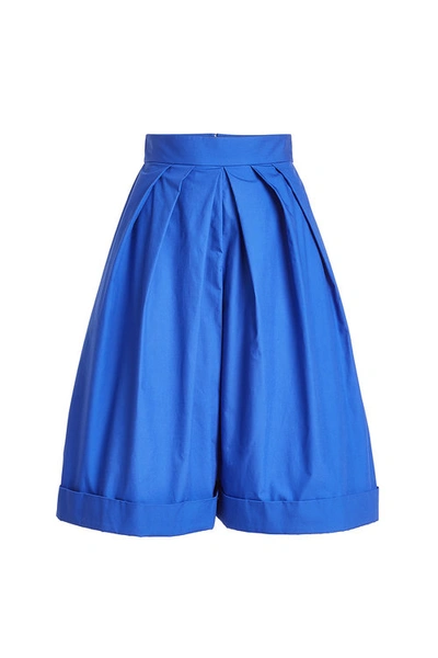 Delpozo High-waisted Pleated Cotton Shorts In Blue