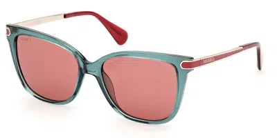 Max & Co Geometric-frame Sunglasses In Shiny Light Green / Bordeaux
