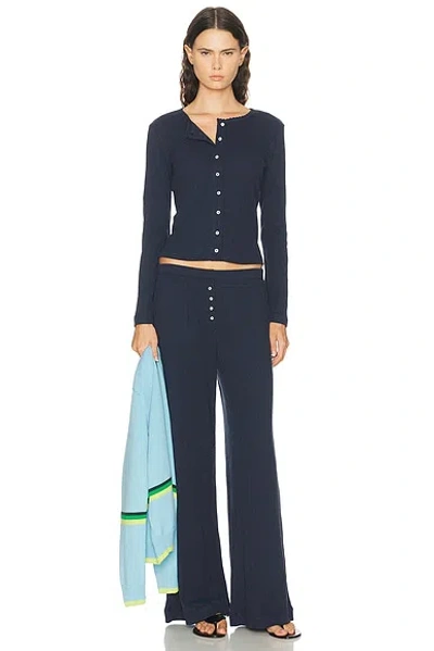 Leset Pointelle Boxer Pants In Blue