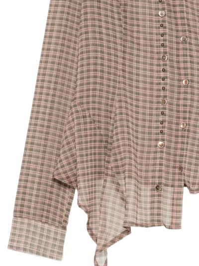 Andersson Bell Check-pattern Asymmetric Shirt In Brown