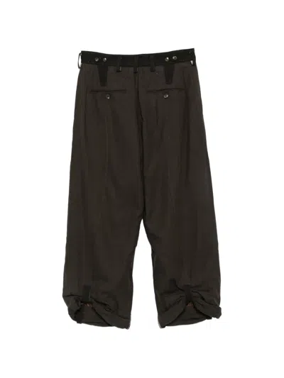 Ziggy Chen Herringbone-pattern Panelled Trousers In Brown