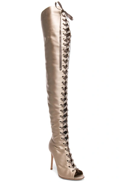 Shop Gianvito Rossi Satin Marie Lace Up Boots In Neutrals