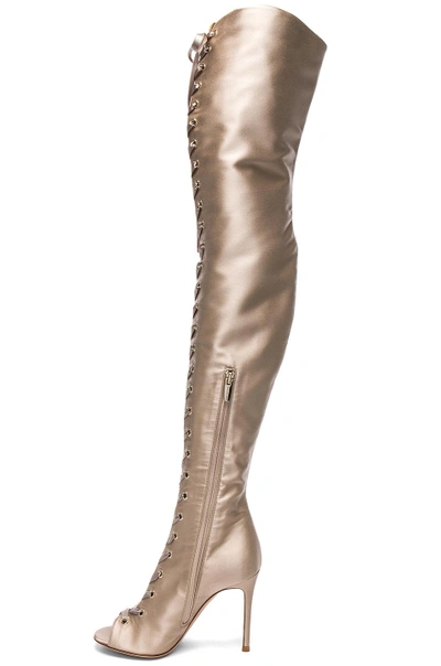 Shop Gianvito Rossi Satin Marie Lace Up Boots In Neutrals