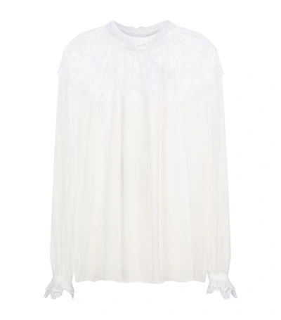 Oscar De La Renta Lace Silk Blouse In White