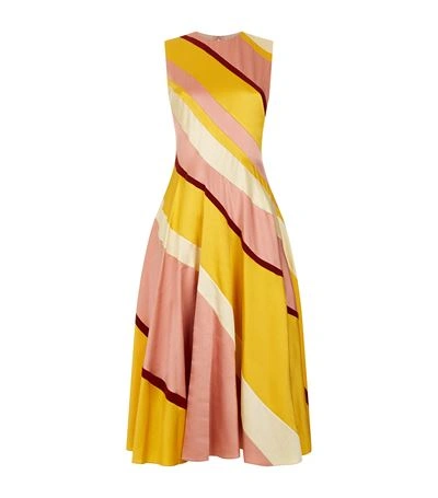 Roksanda Woman Lucine Striped Hammered Silk-satin Midi Dress Yellow In Multi