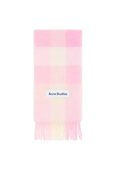 Acne Studios Vally Checked Wool-blend Scarf In Pink