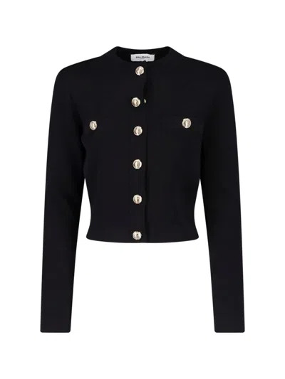 Balmain Embossed-button Cropped Jacket In Black