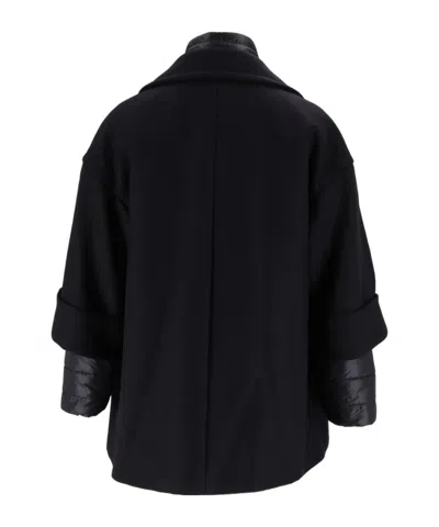 Fay Black Double-breasted Removable Down Lining Wool-blend Cape In Black