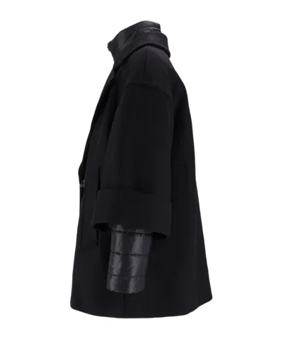 Fay Black Double-breasted Removable Down Lining Wool-blend Cape In Black