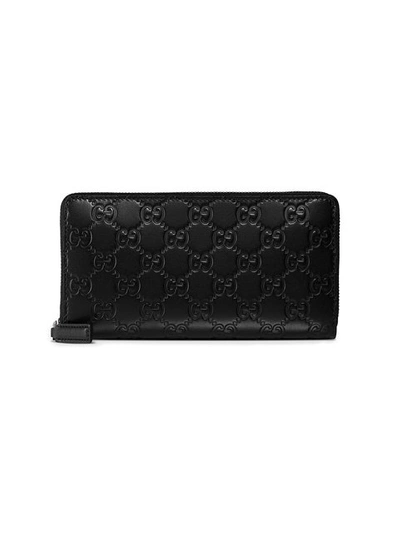 Shop Gucci Signature Zip Around Wallet In Black