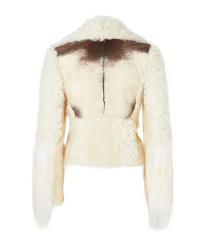 Fendi Blouson Ivory Patchwork Shearling Biker Jacket In Neutral
