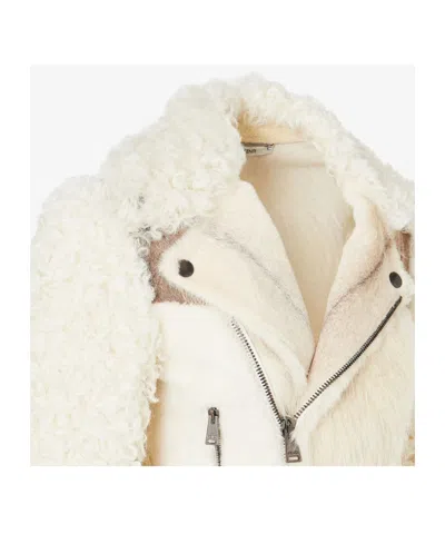 Fendi Blouson Ivory Patchwork Shearling Biker Jacket In Neutral