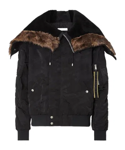 Fendi Black Patchwork Nylon Bomber Jacket In Black